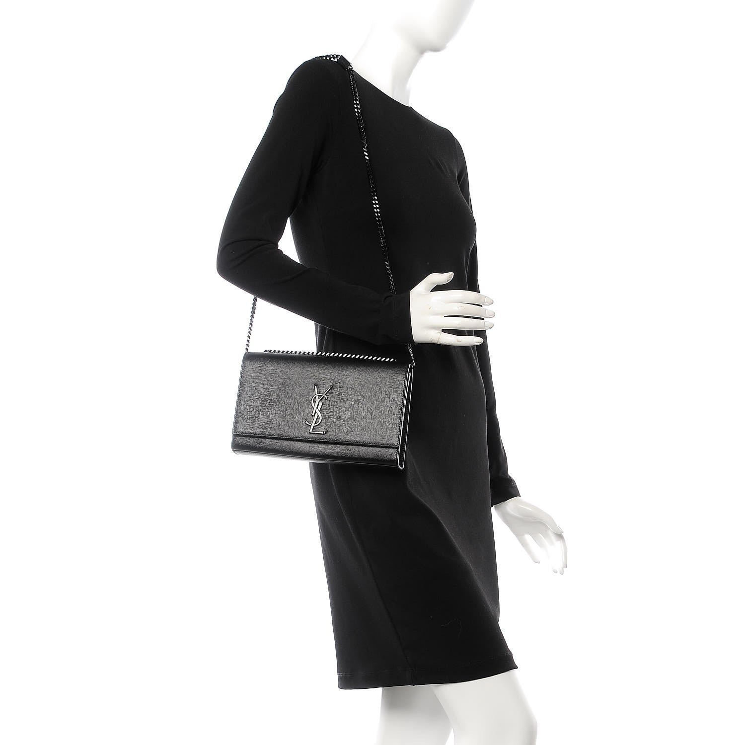 Saint Laurent Grain De Poudre Medium Classic Monogram Kate Satchel Black 3 of 8