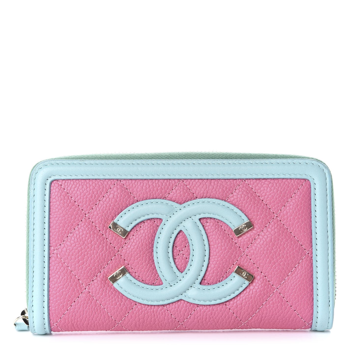 Caviar Quilted Medium Filigree Zip Around Wallet Pink Blue Green
