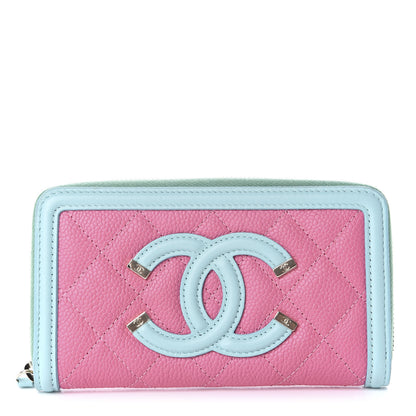 Chanel Caviar Quilted Medium Filigree Zip Around Wallet Pink Blue Green 1 of 10