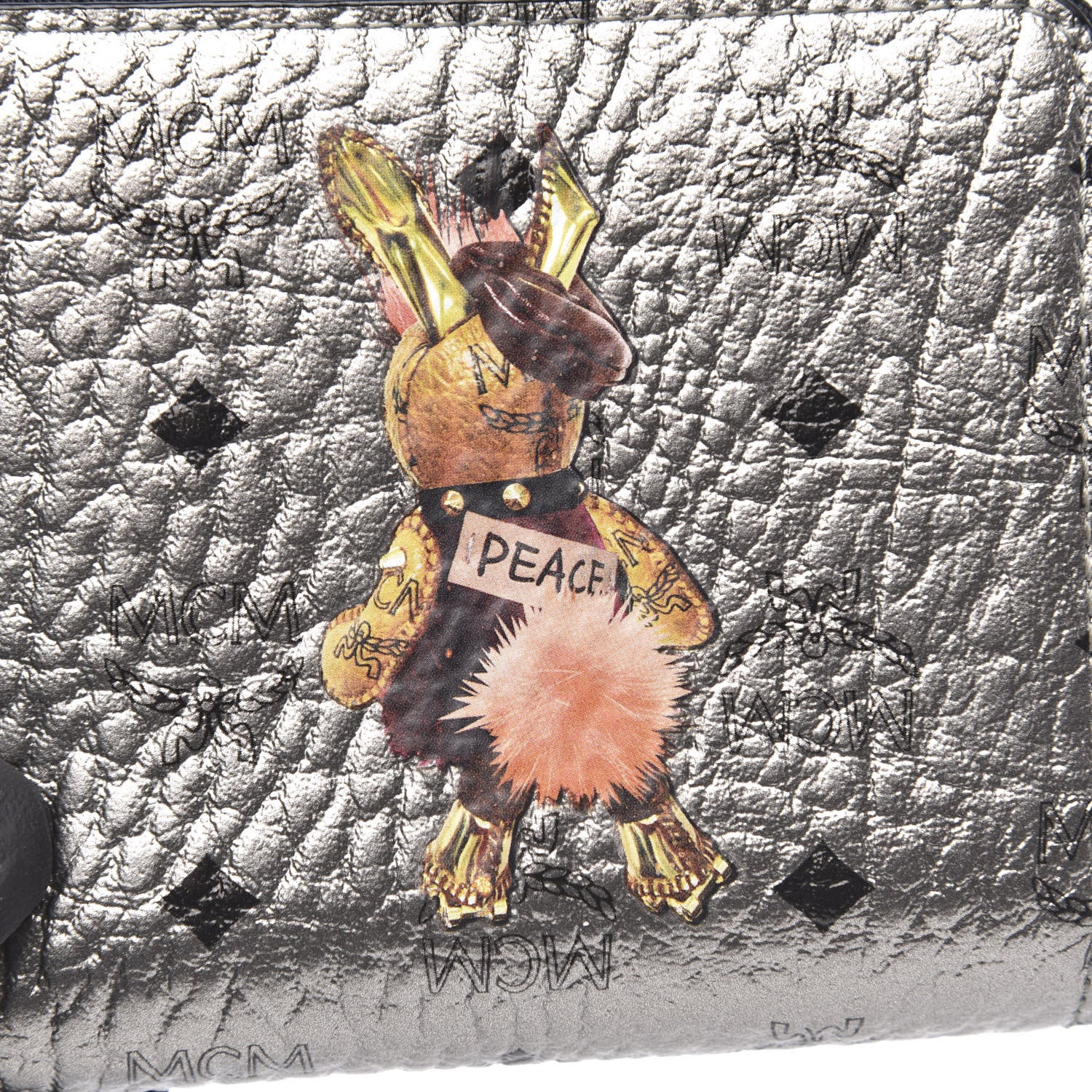 MCM Metallic Visetos Rabbit Zip Around Wallet Silver 7 of 8