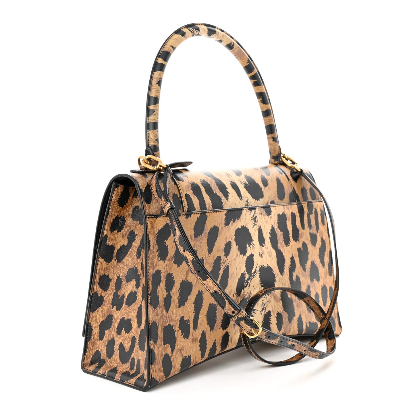 Smooth Calfskin Leopard Print Medium Hourglass Top Handle Bag Beige