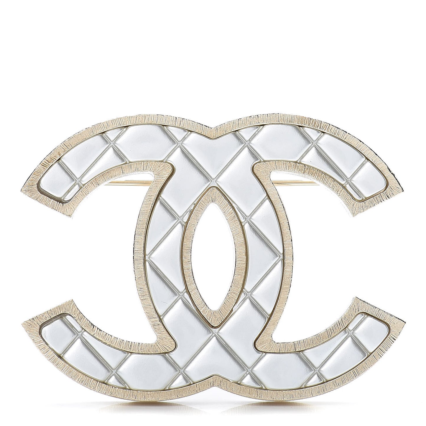 Metal Quilted CC Brooch Silver Gold