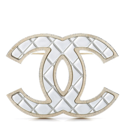 Chanel Metal Quilted CC Brooch Silver Gold 1 of 5