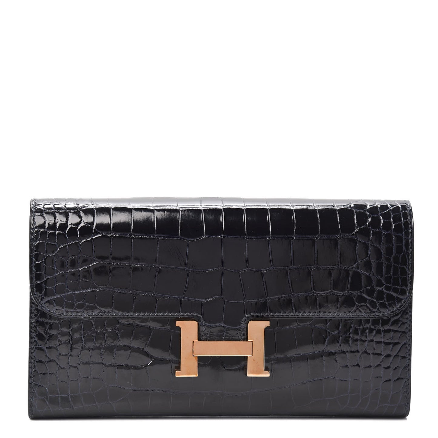 Shiny Alligator Constance Long Wallet Bleu Marine