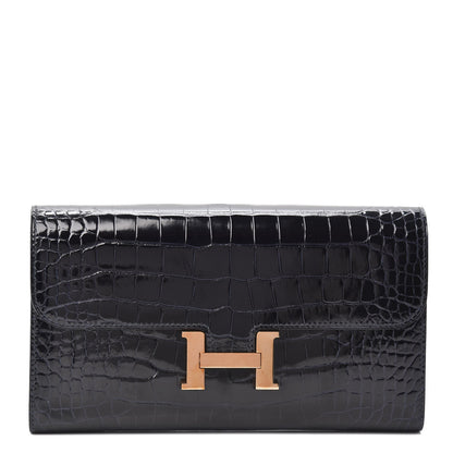 Hermes Shiny Alligator Constance Long Wallet Bleu Marine 1 of 6