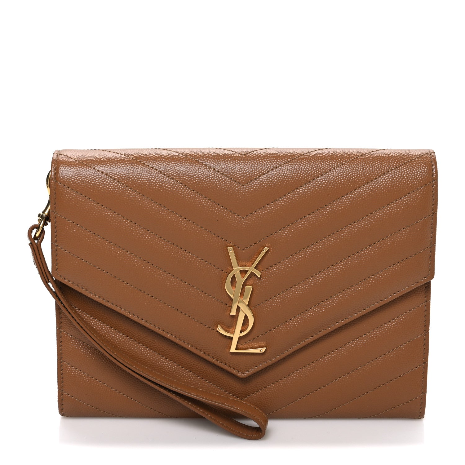 Saint Laurent Grain De Poudre Matelasse Chevron Monogram Cassandre Flap Pouch Natural Dark 1 of 7