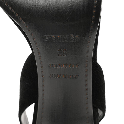Hermes Velour Goatskin Crystal Poudre Night 70 Slingback Sandals 38 Argent Black 6 of 8