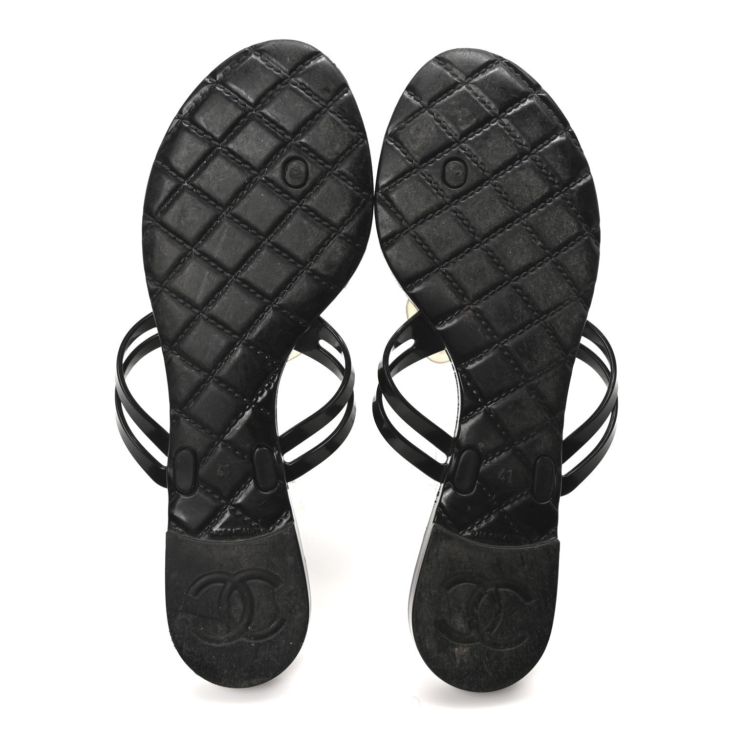 Chanel Jelly Camellia Thong Sandals 41 Black Ivory 6 of 8