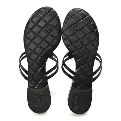 Chanel Jelly Camellia Thong Sandals 41 Black Ivory 6 of 8