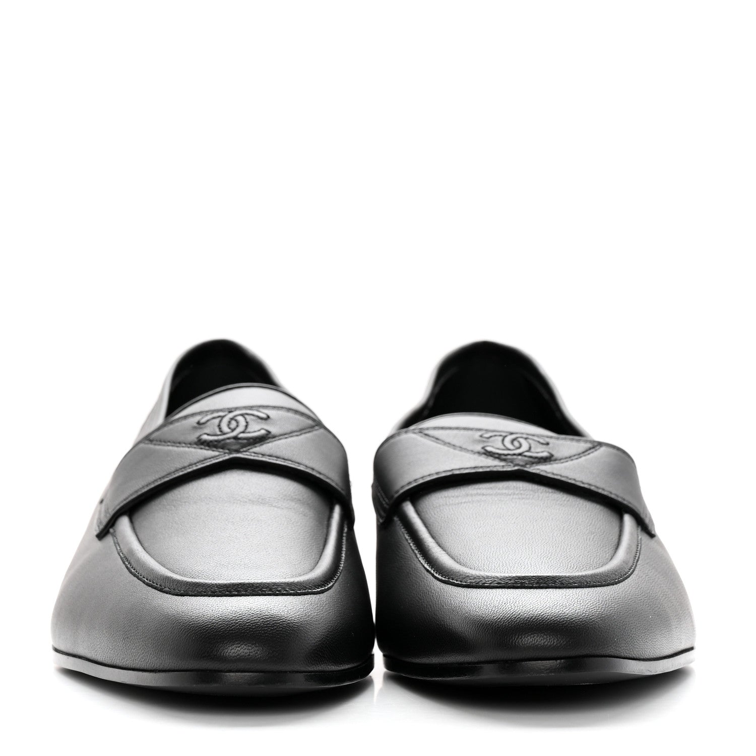 Chanel Calfskin Mens Stitched CC Loafers 43 Black 2 of 11