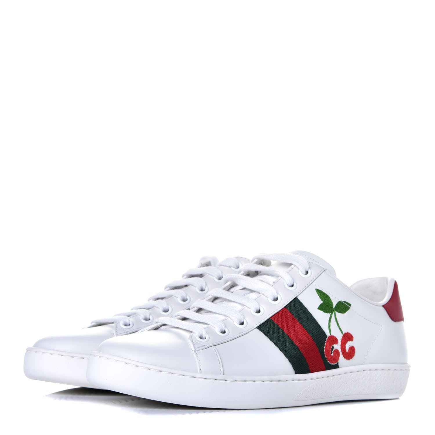 Gucci Calfskin Web Cherry Embroidered Womens Ace Sneakers 37 White 3 of 9