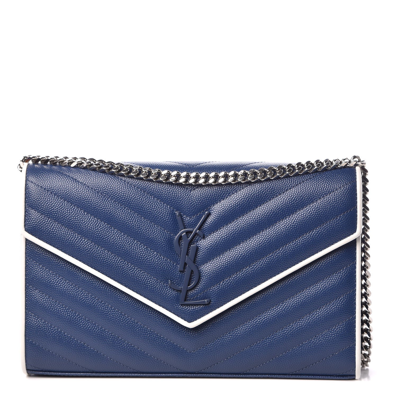 Saint Laurent Grain De Poudre Matelasse Monogram Chain Wallet Denim Bianco Ottico 1 of 10