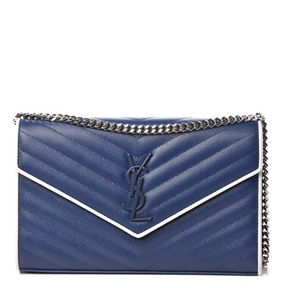 Saint Laurent Grain De Poudre Matelasse Monogram Chain Wallet Denim Bianco Ottico 1 of 10