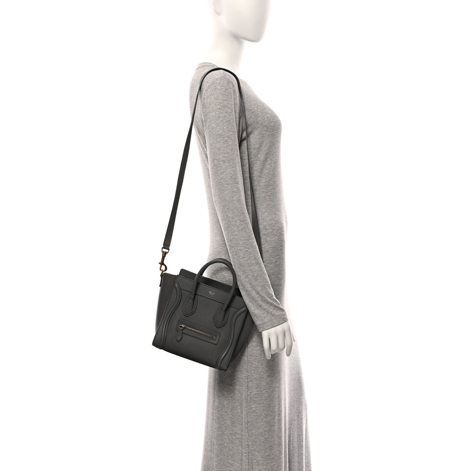Celine Drummed Calfskin Nano Luggage Kohl 2 of 13
