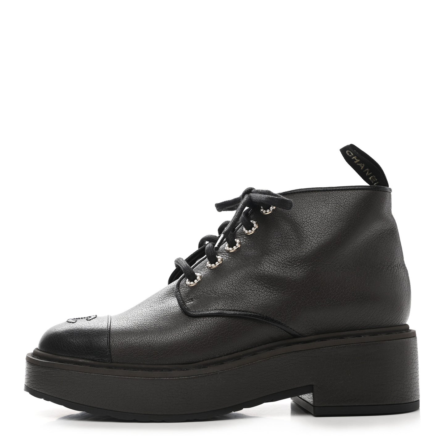 Goatskin Pearl Lace Up CC Short Boots 40 Brown Black