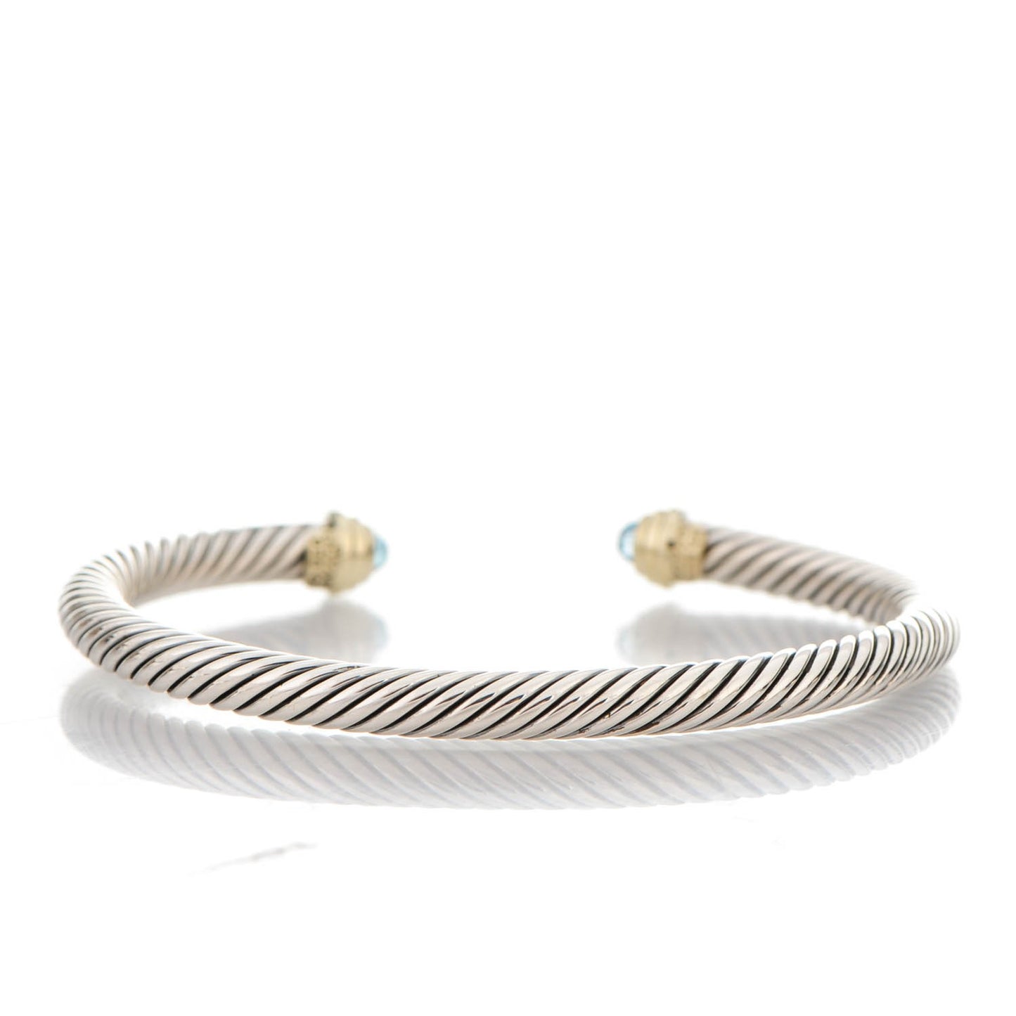 Sterling Silver 14K Yellow Gold Blue Topaz 5mm Cable Classics Petite Color Bracelet