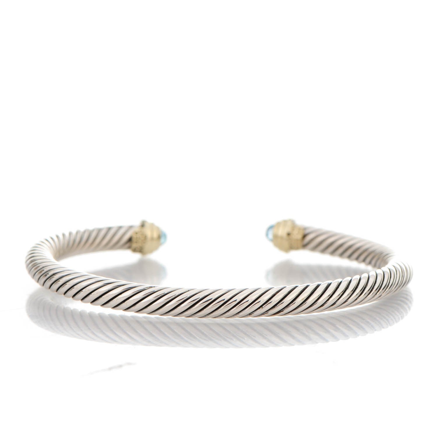 David Yurman Sterling Silver 14K Yellow Gold Blue Topaz 5mm Cable Classics Petite Color Bracelet 4 of 5