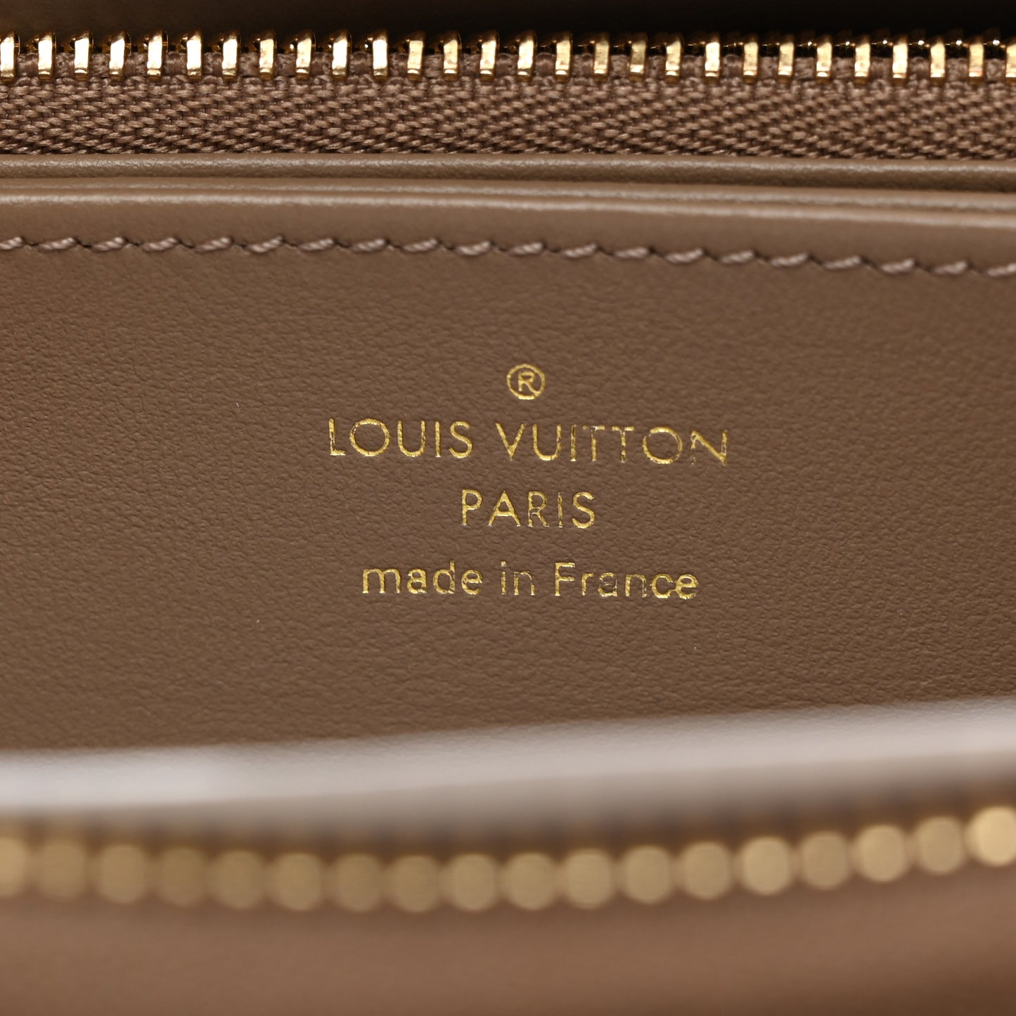 Lambskin Embossed Monogram Coussin Zippy Wallet Taupe