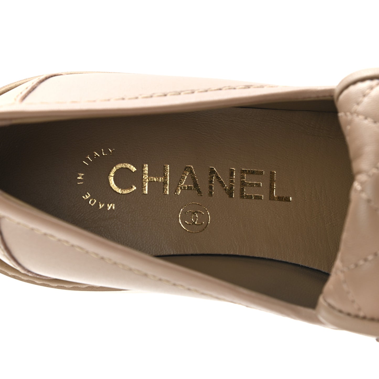 Lambskin Quilted CC Turnlock Loafers 35 Beige