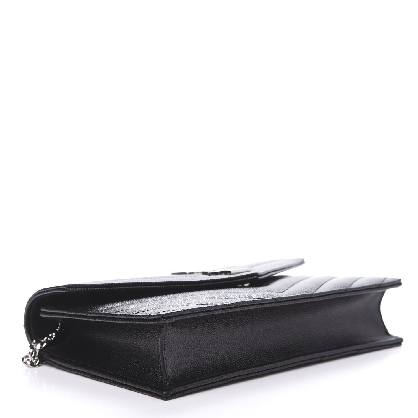 Grain De Poudre Matelasse Chevron Monogram Envelope Chain Wallet Black