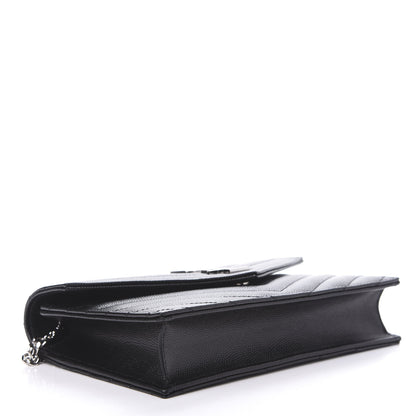 Saint Laurent Grain De Poudre Matelasse Chevron Monogram Envelope Chain Wallet Black 4 of 8