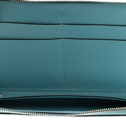 Hermes Epsom Printed Silk Flamingo Party Soie-Cool Wallet Mykonos Bleu Atoll 8 of 10