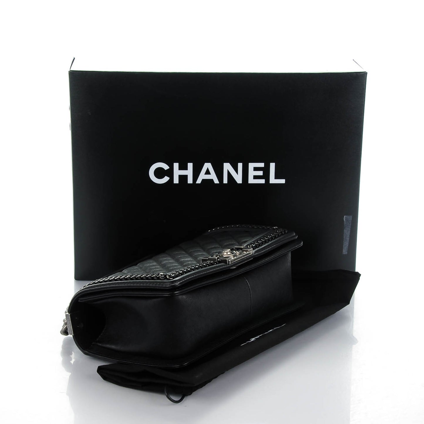 Calfskin Quilted Medium Top Handle Boy Flap Black