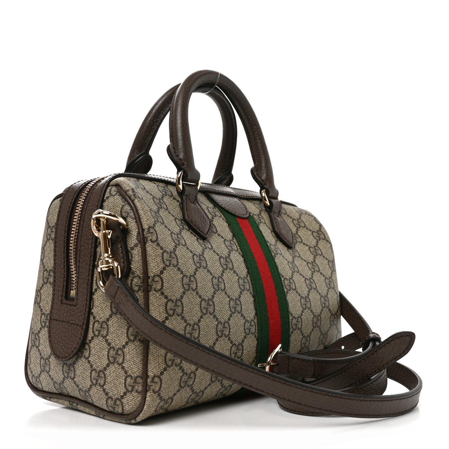 GG Supreme Monogram Web Medium Ophidia Top Handle Bag Beige Dark Brown