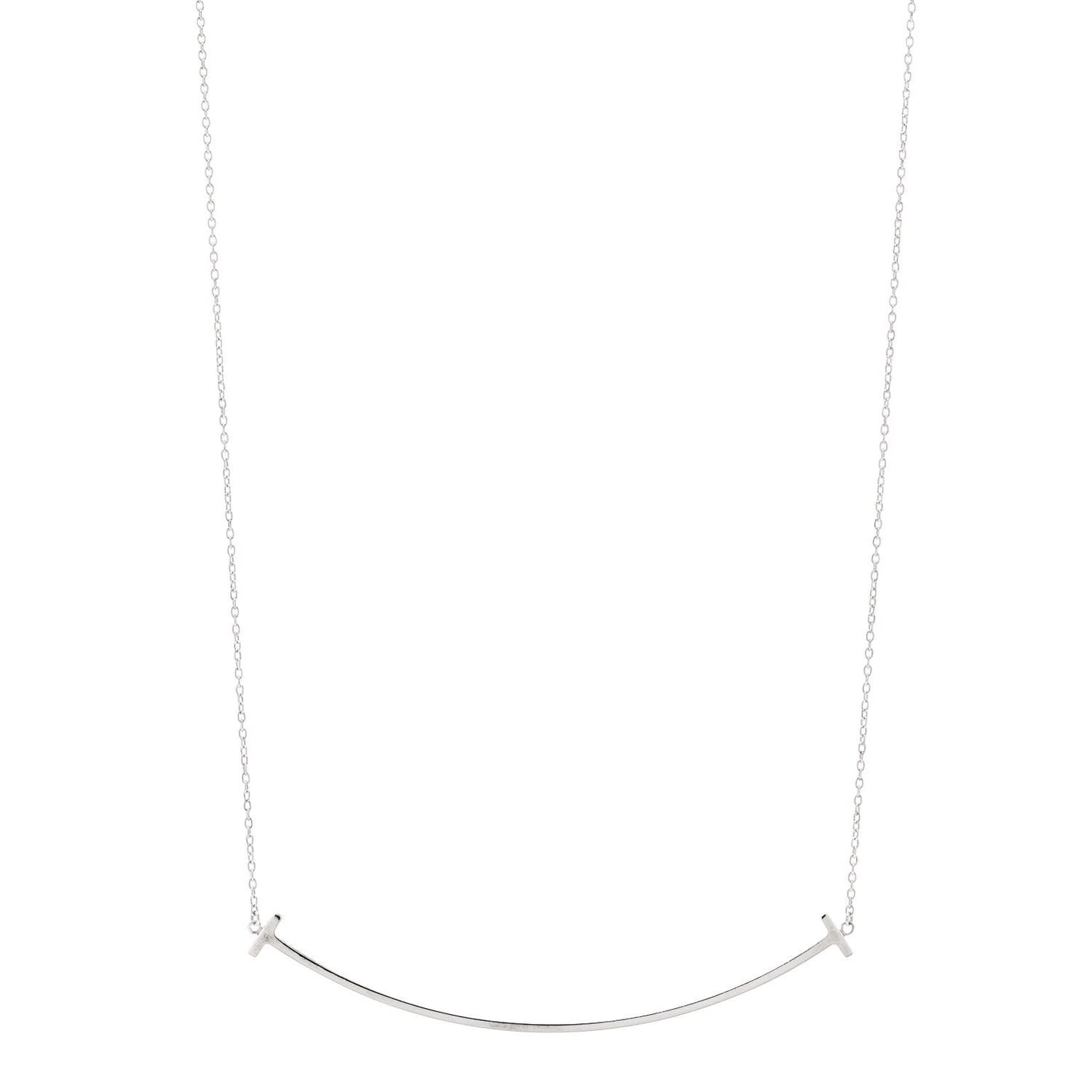 Sterling Silver Large T Smile Pendant Necklace