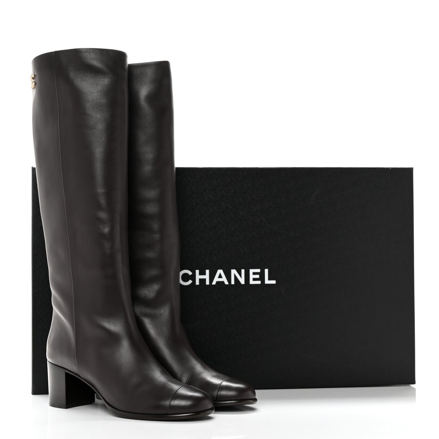Calfskin CC High Boots 41 Brown