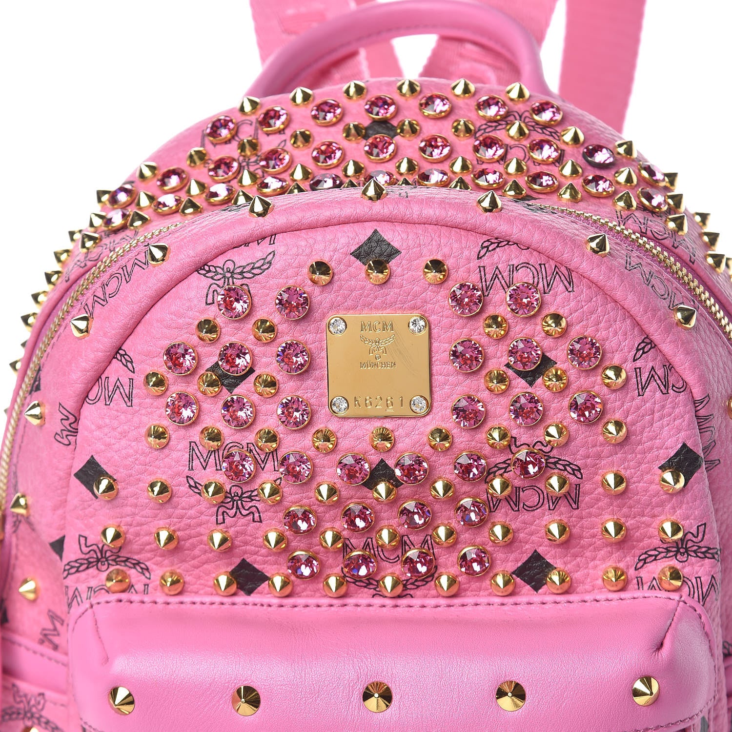 MCM Visetos Swarovski Mini Stark Diamond Backpack Pink 7 of 9