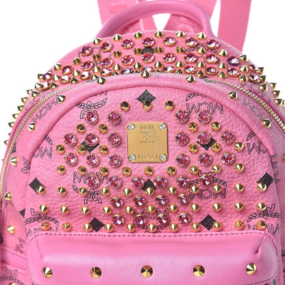 MCM Visetos Swarovski Mini Stark Diamond Backpack Pink 7 of 9