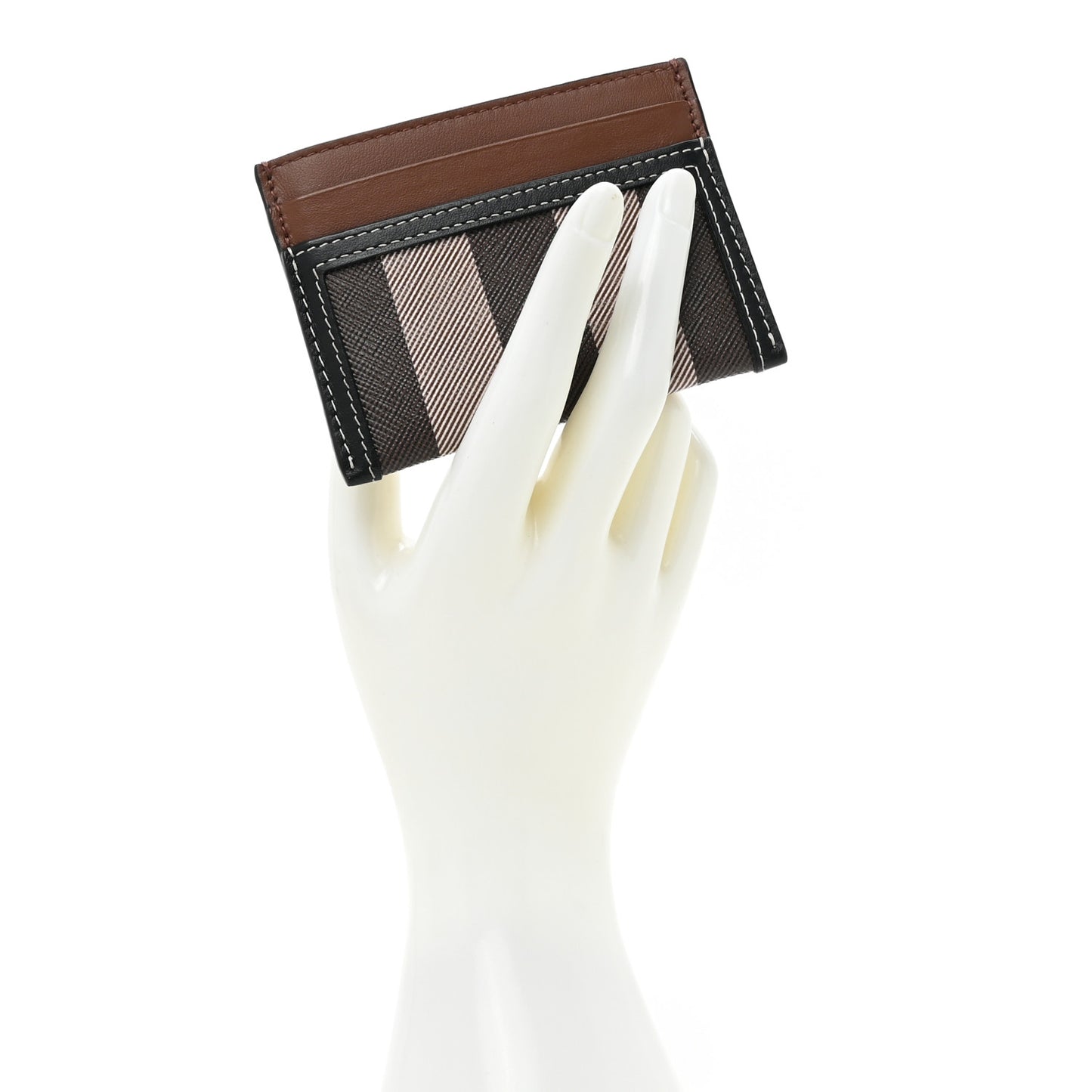 E-Canvas Calfskin Sandon Check Card Case Dark Birch