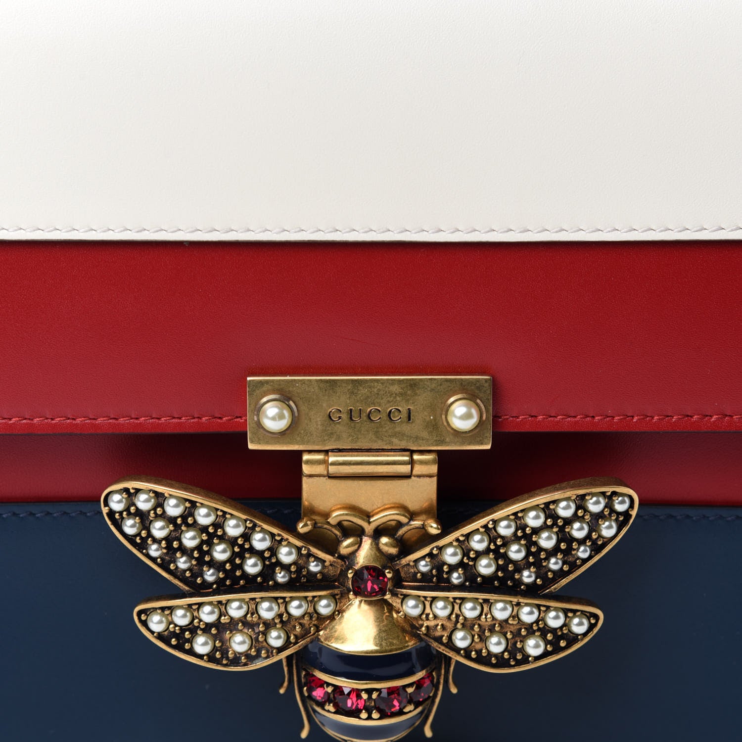 Gucci Calfskin Sylvie Web Queen Margaret Shoulder Bag Blue Agata Hibiscus Red Mystic White 10 of 10