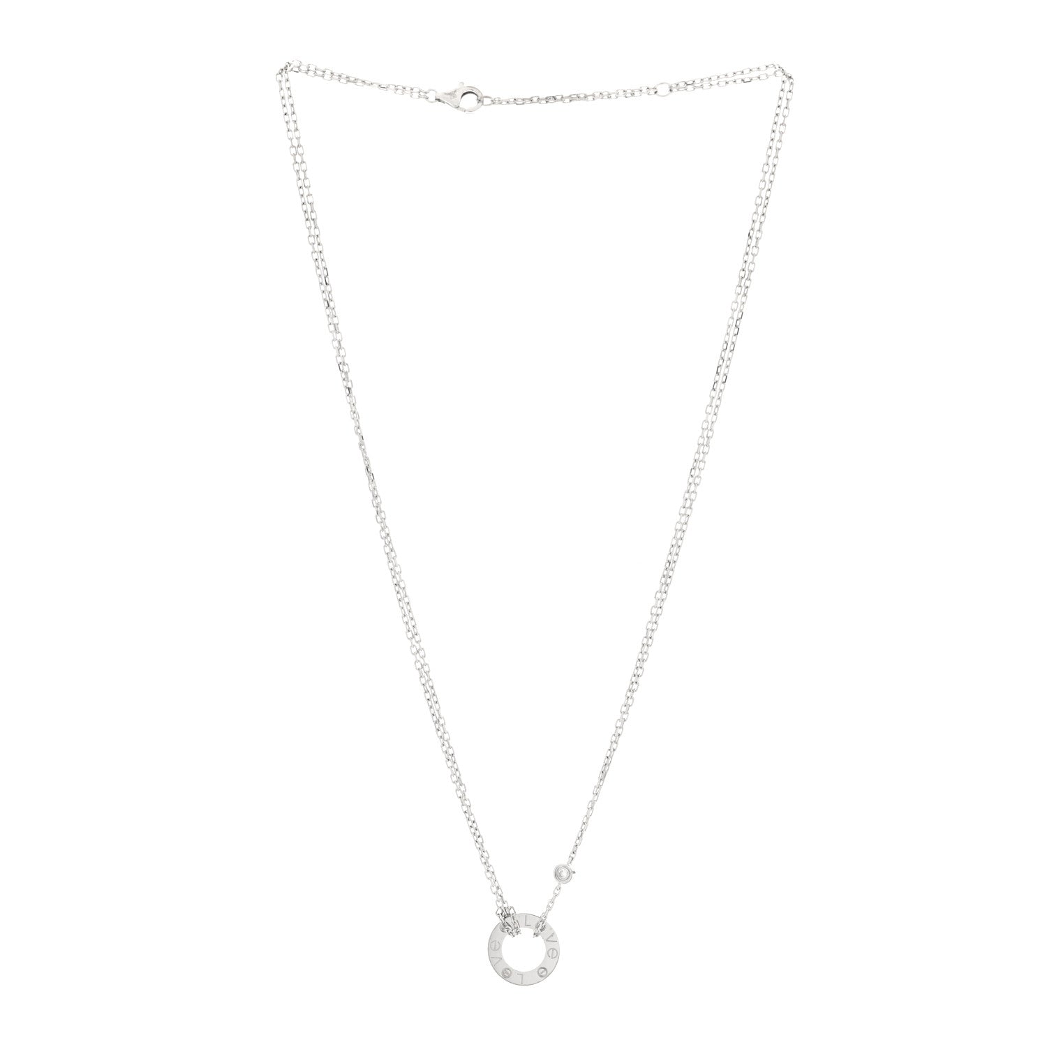 Cartier 18K White Gold 2 Diamond LOVE Necklace 3 of 4