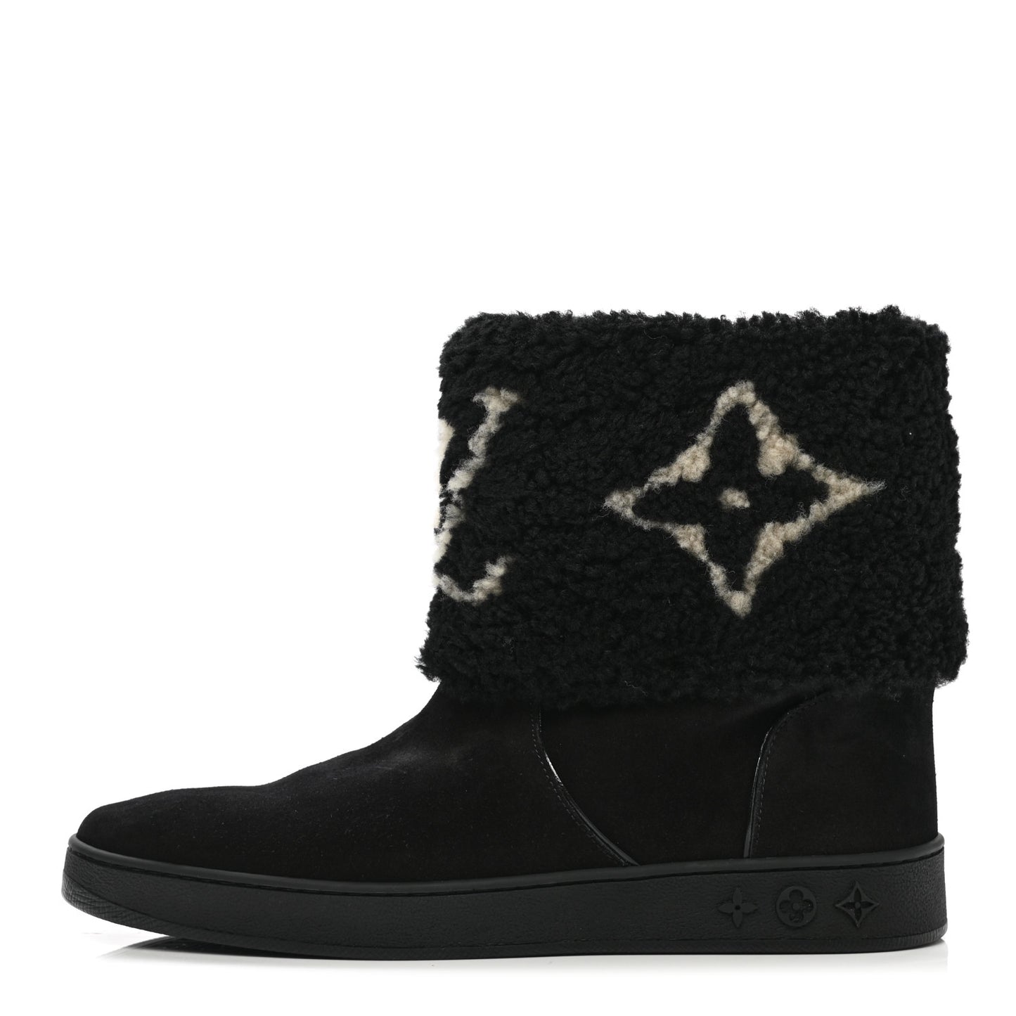 Suede Calfskin Shearling Snowdrop Flat Ankle Boot 40 Black