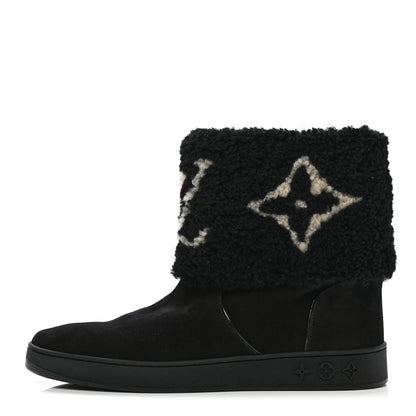 Louis Vuitton Suede Calfskin Shearling Snowdrop Flat Ankle Boot 40 Black 1 of 9