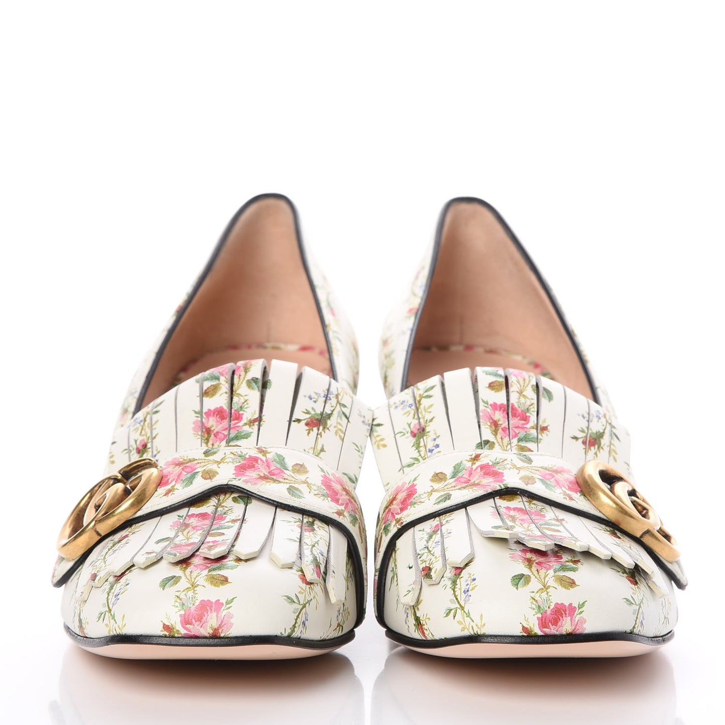 Calfskin Rose Print GG Marmont Fringe 50mm Loafer Pumps 40 Multicolor