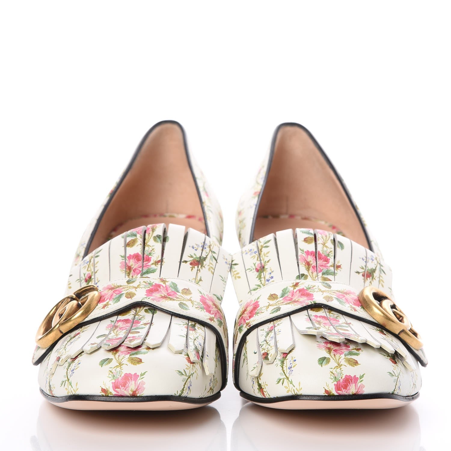 Gucci Calfskin Rose Print GG Marmont Fringe 50mm Loafer Pumps 40 Multicolor 2 of 10