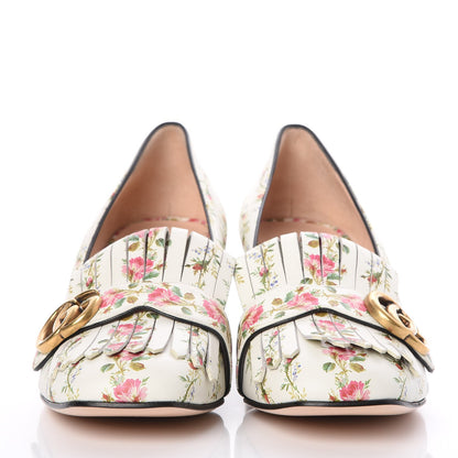Gucci Calfskin Rose Print GG Marmont Fringe 50mm Loafer Pumps 40 Multicolor 2 of 10