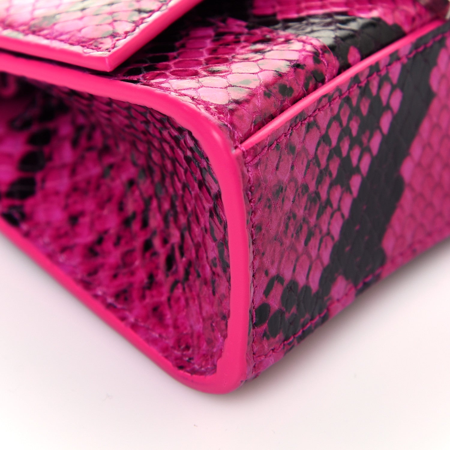 Balenciaga Shiny Calfskin Python Effect Hourglass Top Handle Bag Mini Fuchsia Black 8 of 13
