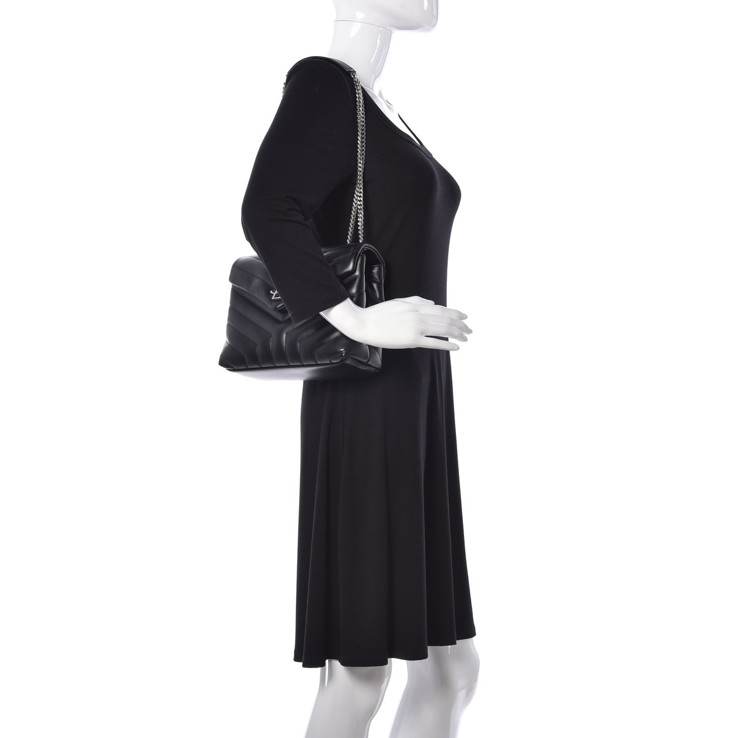 Calfskin Y Quilted Monogram Small Loulou Chain Satchel Black