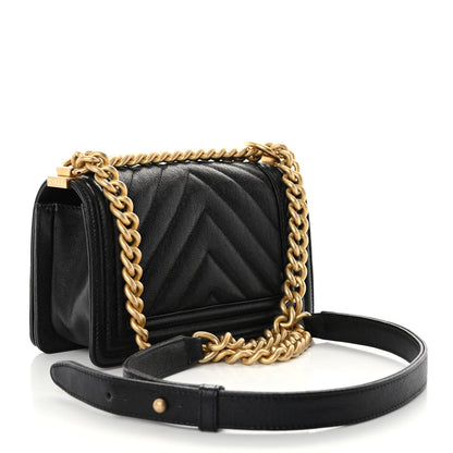 Chanel Caviar Chevron Quilted Small Boy Flap Black 3 of 11