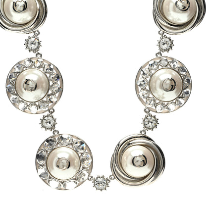 Gucci Pearl Strass Resin Embellished Double G Necklace Silver 1 of 7