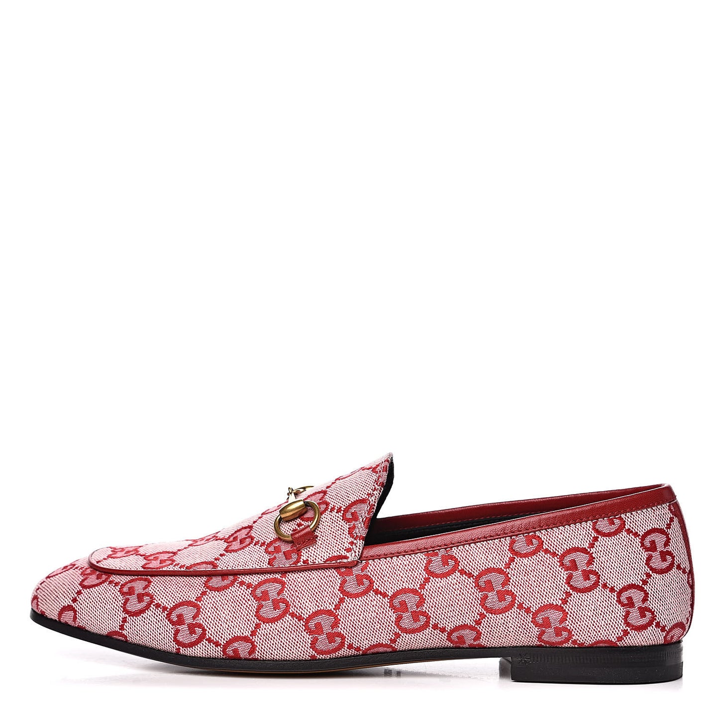 Canvas GG Monogram Horsebit Womens Jordaan Loafers 38 Gardenia Hibiscus Red