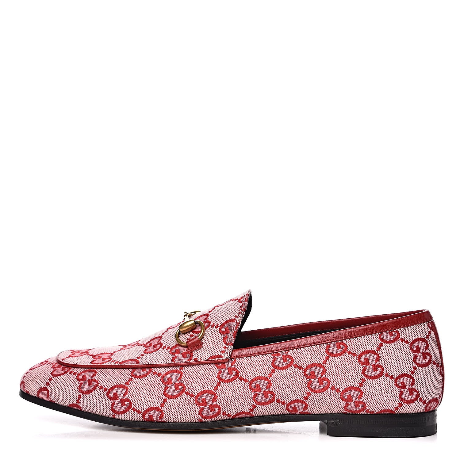 Gucci Canvas GG Monogram Horsebit Womens Jordaan Loafers 38 Gardenia Hibiscus Red 1 of 10