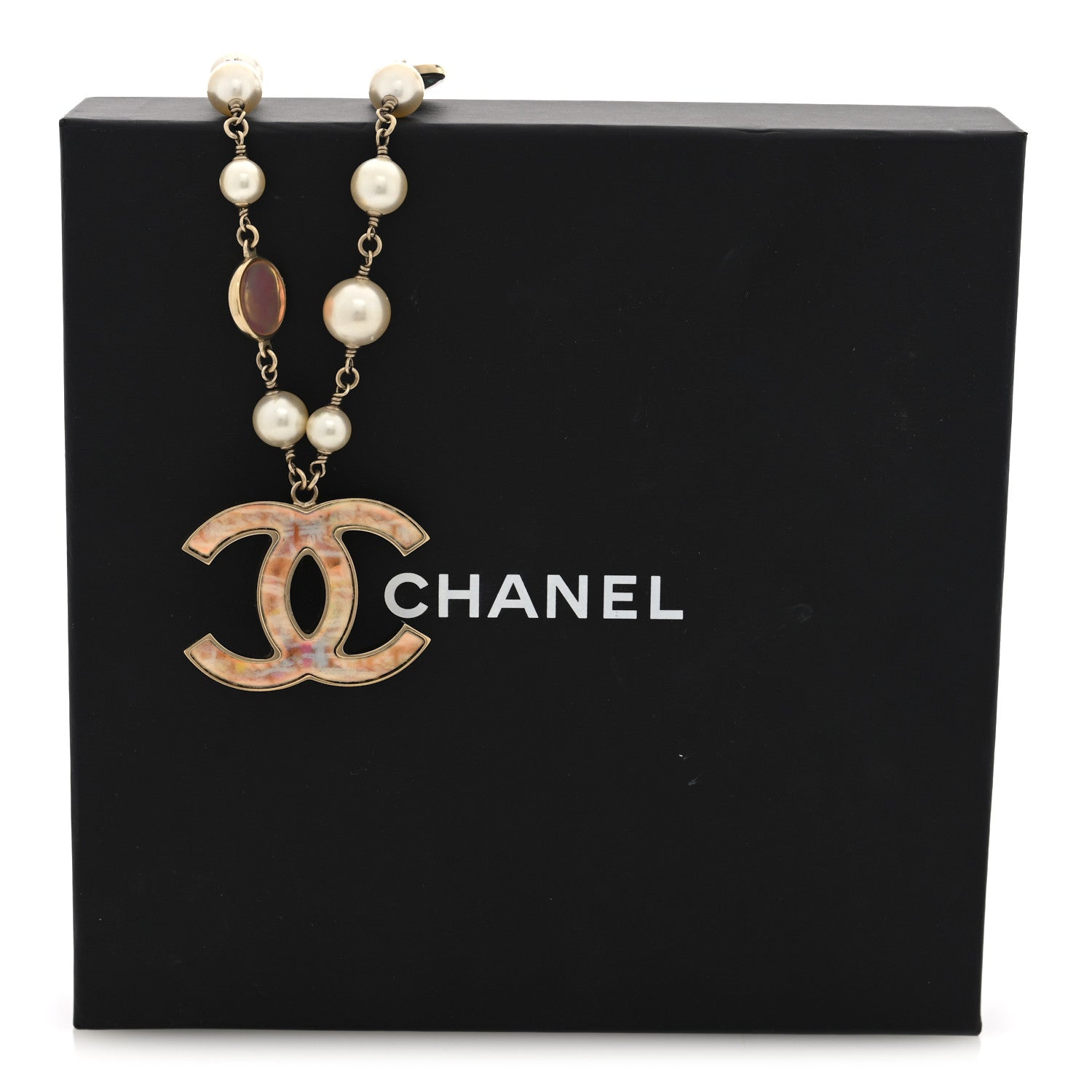 Chanel Metal Pearl Resin CC Pendant Necklace Gold Multicolor 5 of 5