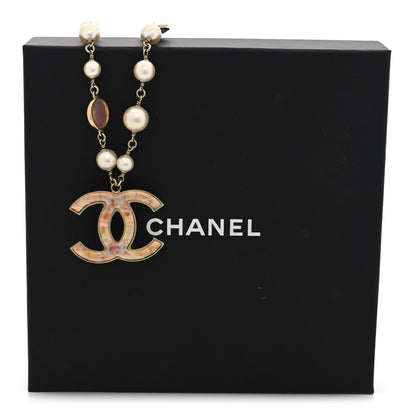 Chanel Metal Pearl Resin CC Pendant Necklace Gold Multicolor 5 of 5