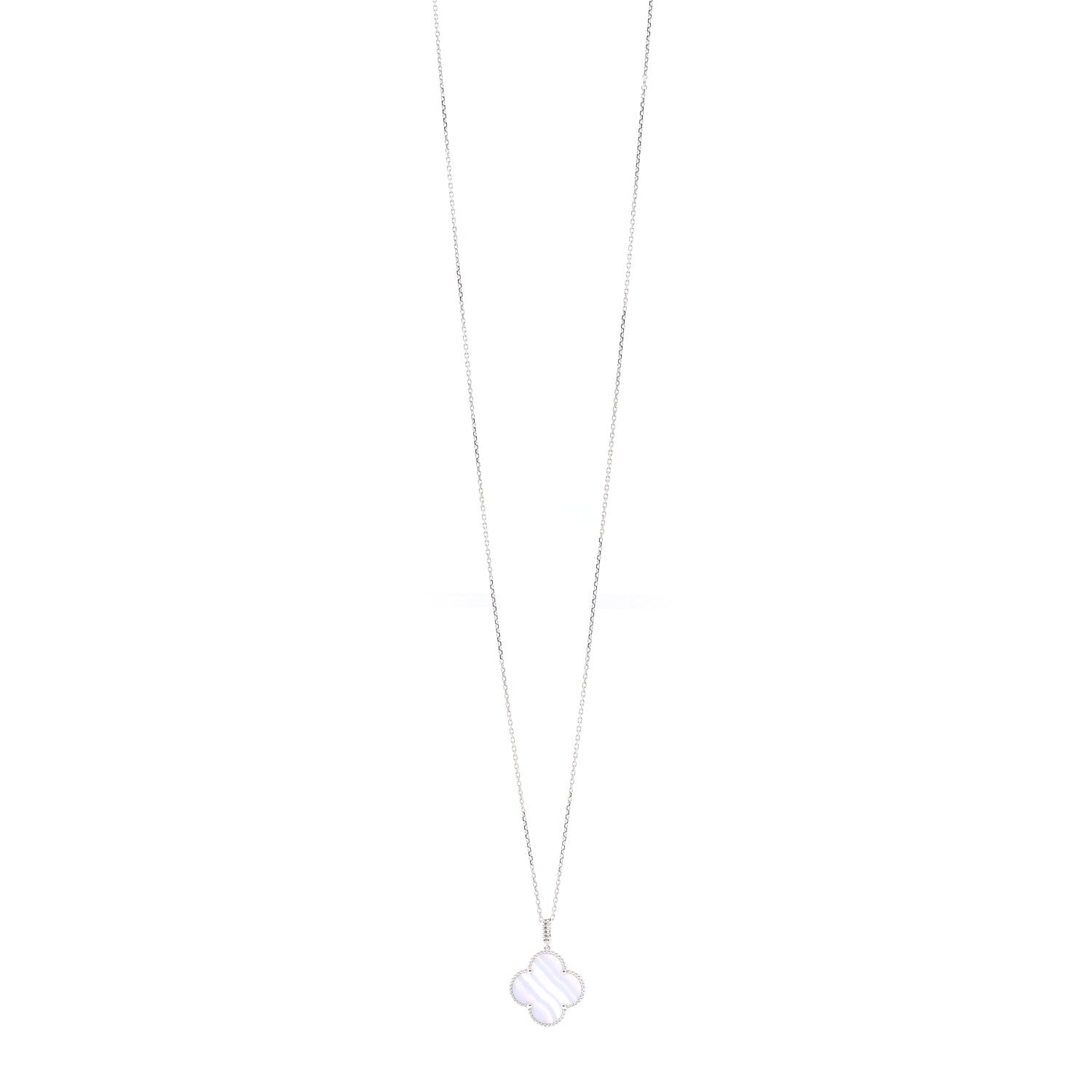 Van Cleef & Arpels 18K White Gold Chalcedony Magic Alhambra Pendant Long Necklace 1 of 6