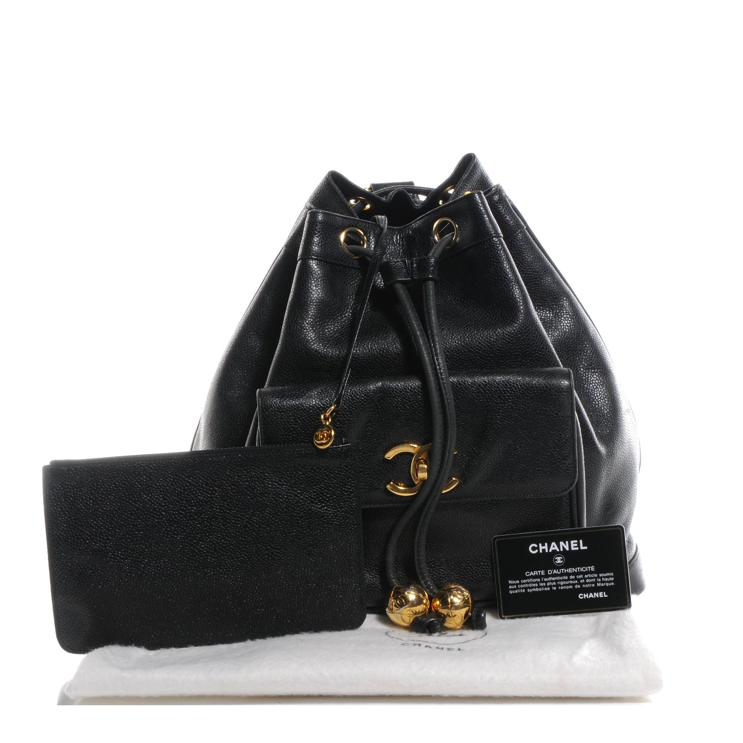 Caviar Drawstring Backpack Bag Black